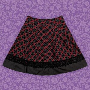 Japanese GAL FIT Red and Black Punk Plaid Mini Skirt with Lace Trim | Size XS